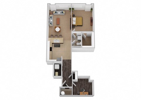 The Cervantes One Bed One Bath Floor Plan at Renaissance at the Power Building, Cincinnati, Ohio